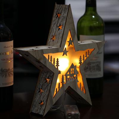 China Wooden Decorative Plywood Star Shape Battery Powder LED Light for sale