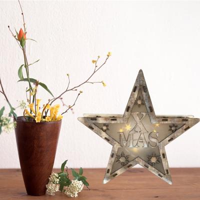 China Plywood Christmas House Decoration Star Shaped Wooden Light for sale