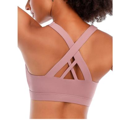 China Fashion Factory Fashion Bra Women Girl Breathable Warm Sport Workout Back Crisscross Padded Strappy Sports Bra Yoga Wear Sports Bra for sale