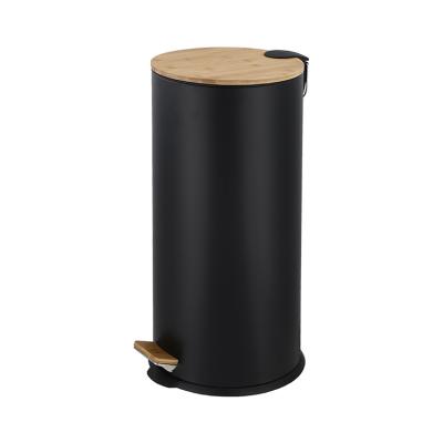 China Squeezing type BX 30L powder stainless steel liner waste can slim lid foot pedal trash can bamboo trash can for sale