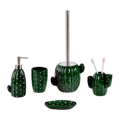 China BX Contemporary Spring Cactus Decorative Ceramic Bathroom Accessories Set 4pcs for sale