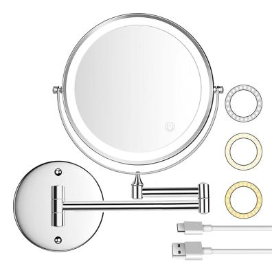 China Bx Lighted Rechargeable Wall Mounted Makeup Mirror with LED Lights, 1X/10X Magnifying 360 Swivel Extendable Vanity Mirror for Bathroom for sale