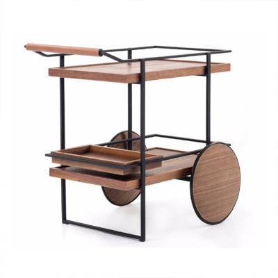 China Modern Pallet Rotating Serving Sip Food Serving Sausage Gold Color Snacks Kitchen Storage Cart Ratan Soft Trolley for sale