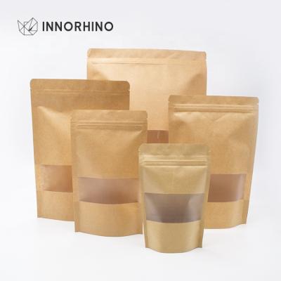 China Biodegradable Kraft Paper Food Storage Mylar Bag Custom Printed Resealable Ziplock Echo Friendly Stand Up Pouch With Window for sale