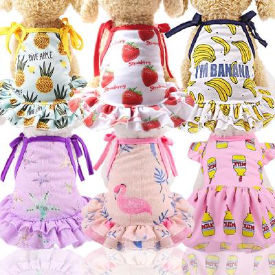 China Stocked Pet Fruit Strawberry Banana Printing VIP Teddy Puppy Clothes Skirt T-shirt Vest Lovers Equipment for sale