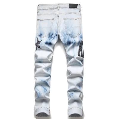 China Designer Slim Fit Punk Jeans Hip Hop Style Jeans Paint Designer Men's Street Fashion Jeans QUICK DRY Print Clothing Blue Men's Jeans for sale