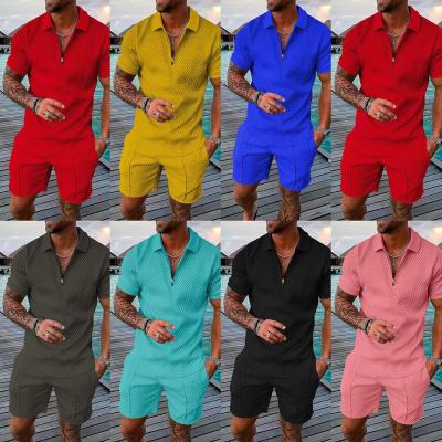 China Anti-Wrinkle Customized Logo Summer Polo Zip Full Set Cotton Sportswear Top And Short Beach Jogging Suit 2 Piece Set Men Sportswear for sale