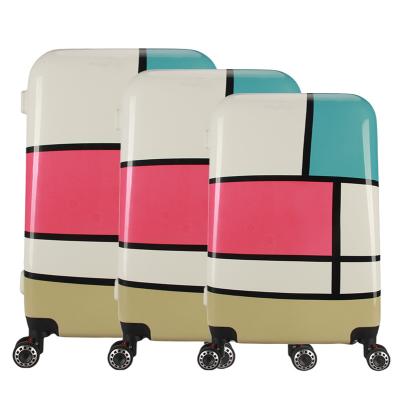 China Wholesale PC Luggage Set Customize Printing Design 3pcs Hard Side Spinner Suitcase Sets for sale