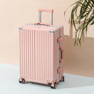 China ABS Factory Personality Customize Logo Lightweight Suitcase Carry On Travel Luggage Aluminum Rolling Pink for sale