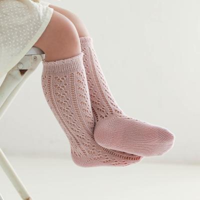 China 2021 Summer Fashion Japan Style Hollow Out Anti-Skid Baby Knee High Socks Lace Up Long Cotton Socks Toddler Kids Girls Breathable Knee High for sale