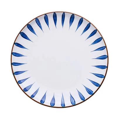 China Indigo Disposable Hand Painted Pattern Serving Plate Serving Pasta Dishes Dinner Breakfast Dinner Ceramic Dish for sale