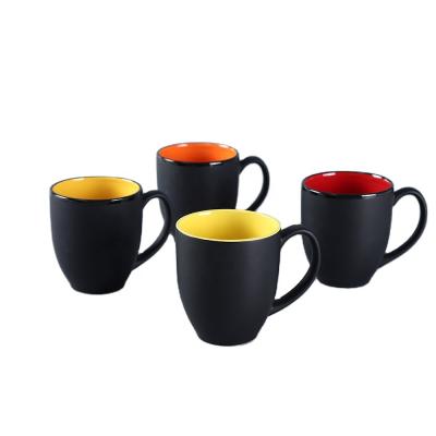 China Viable Black Mugs Glaze Porcelain Double Color Inside Galzed Outside Black Wholesale Cheap Ceramic Coffee Mug for sale