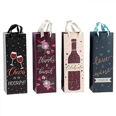 China Factory Cheap Eco-friendly Custom 2-Ply Luxury Kraft Paper Wholesale Fancy Wine Bottle Gift Wrapping Paper Bag With Logo Print for sale