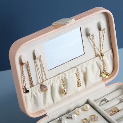 China Double-Layer Earring Jewelry Storage Box Organizer Travel Jewelry Storage Box PU Girl Jewelry Box Sundries Placement Earring Organizing Women support for sale