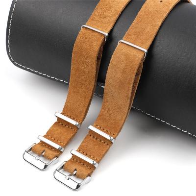 China Universal Genuine Leather Soft NATO Suede Cowhide Leather Strap Thickened ZULU Watch Band for 18mm 20mm 22mm 24mm DW Huawei Samsung for sale