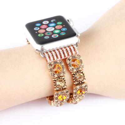 China Luxury Copper Metal Double Row Roman Diamonds Vintage Jewelry Women Gift Handmade Watch Band For For Apple Watch 38 40 42 44 41 20cmX5cmX0.5cm for sale