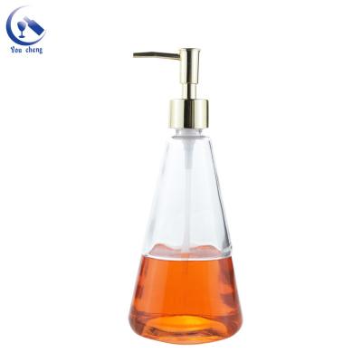 China Personal Care Wholesale Glass Bottle 430ml Shampoo Liquid Soap Dispenser Glass Conical Bottle for sale