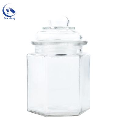 China Round Shape 250ml 500ml Small Hexagon Glass Jars For Food Storage Glass Bottles Flavor Glass Jars Food for sale