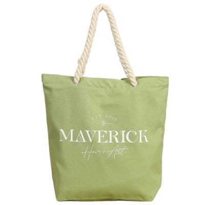 China Hot Sale Printing Green Canvas Tote Bag Rope Handle Organic Cotton Handled Custom Shopping Bag for sale