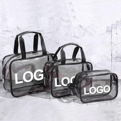 China Low MOQ Logo Fashion PU Bag Large Capacity Waterproof Bath Bag Custom Transparent Wash Cosmetic Bag for sale