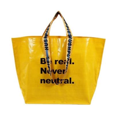 China Extra Large Yellow Color Shopping Bag PP Woven Polypropylene Handled Promotional Laminated Bag for sale