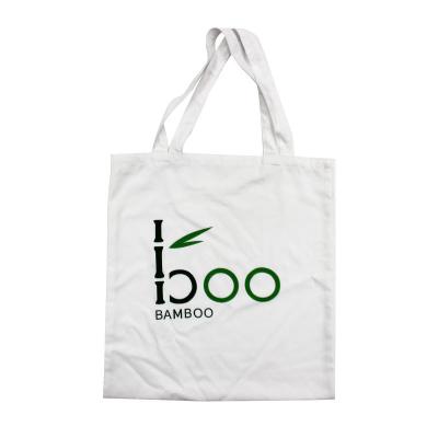 China Eco-Friendly White Natural Bamboo Print Fiber Shopping Bag Bamboo Nonwoven Bag Handled Bamboo Fiber Tote Bag With Custom Logo for sale