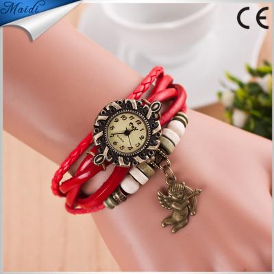 China Fairy Day/Date Pendants Watch Fashion Vintage Cowhide Leather Watch Ladies Quartz Wristwatches For Women VW026 for sale