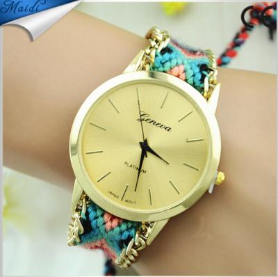 China Water Resistant 2015 New Women Braided Rope Bracelet Wrist Watch Gold Geneva Watches For Ladies for sale