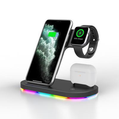 China Smart Watch 15W Fast Wireless Charger 3 in 1 Air Pod Wireless Charging Stand for sale