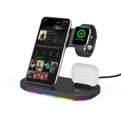 China Smart Watch Amazon Best Seller Portable Fast Qi Wireless Charger Stand 3 in 1for iphone 12 for sale