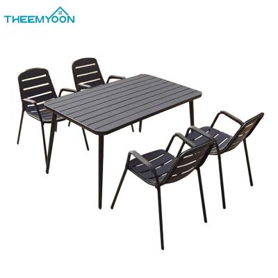 China Waterproof Garden Furniture Set 4 140cm Steel Rectangular Table Outdoor Backyard Balcony Chairs And Furniture for sale