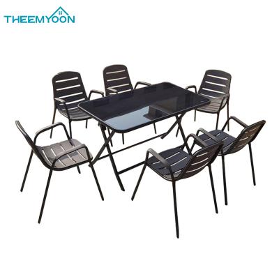 China Waterproof Outdoor Furniture Garden Furniture Set 130cm Table And 6 Chairs Patio Sunroom Lawn Rectangular Glass Furniture for sale