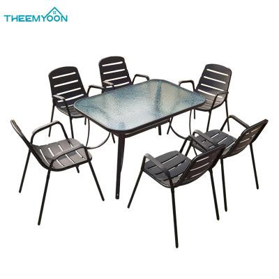 China Wholesale Weather Resistant Rectangle Glass Coffee Table Outdoor Patio Garden Sets For Balcony for sale