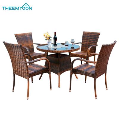 China Durable Popular Rattan Dining Set Furniture Leisure Combination Stackable Outdoor Wicker Balcony Woven Table And Chair for sale