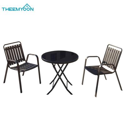 China Weather Resistant Durable Garden Round Glass Table And 2 Chairs Patio Balcony Backyard Furniture Set Outdoor for sale