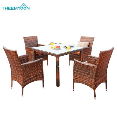 China Weather Resistant Furniture Design Modern Outdoor Garden Chairs And Square Rattan Wicker Dining Table Set for sale