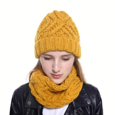 China New Arrived Warm Hats COMMON Diamond Square Soft Coarse Wool Women's Winter Outdoors Knitted Beanie Hat for sale