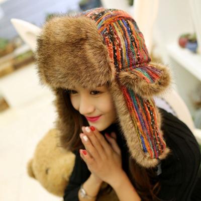 China COMMON Russian Winter Hat Wool Earflaps Warm Faux Fur Ski Warm Hat for sale