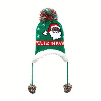 China 2021 COMMON Christmas Gift Kids Baby Earflap Hat Plus Velvet Knit Pom Pom Hat Winter Knitted Wool Warm Christmas Hats for sale