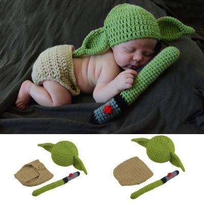 China Cute Role Play Yoda Baby Hats Animation Breathable Popular Knitted Warm Winter 0-3 Months Cotton Elastic Bucket Hat for sale