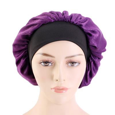 China Checked Silk Elastic Round Hat Night Cap Hairdressing Shower Sleep Cap for sale