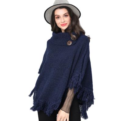 China Factory wholesale NEW oversized knit shawl winter poncho hollow out tassel women fashion solid color scarves shawls for sale