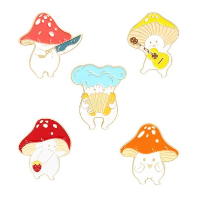 China European new products creative cute clothes hat cartoon mushroom alloy pinMetal brooch playing guitar accordion enamel pin custom for sale