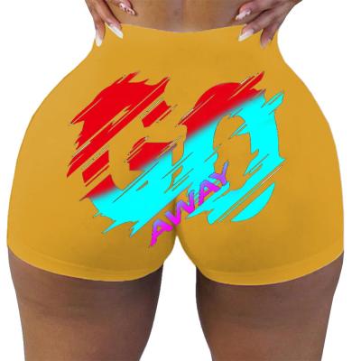 China Fashion logo Anti-wrinkle casual design high elasticity waist yoga summer yoga pants custom sexy sport plus size biker shorts candy women shorts for sale