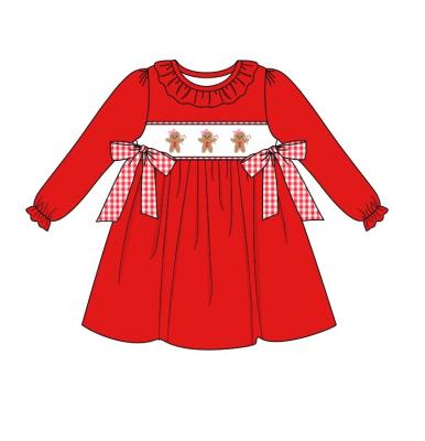 China Breathable hot sale girls clothing set Christmas embroidery autumn and winter dress boutique clothing along for sale