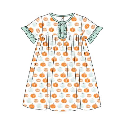 China New Fashion Breathable Babies Dress Clothes Kids Christmas Pumpkin Print Skirt For 1-8T for sale