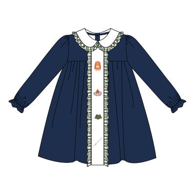 China Best price breathable dress for girls camping embroidery with ruffles and long sleeves comfort while wearing for sale