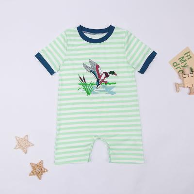 China 2023 Summer baby clothes short sleeves boy romper spandex/cotton duck with hunt kid clothing with embroidery for sale