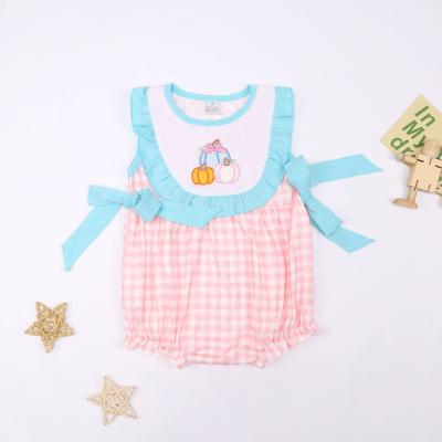 China High Quality Spandex/Cotton OEM Baby Knit Pumpkin Embroidery Romper Clothes Fall And Winter Sleeveless Jumpsuit for sale