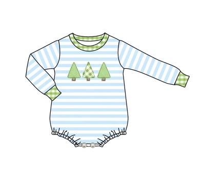 China Christmas Embroidery Spandex/Cotton Newborn Baby Trees Baby Girl Soft Green Jumpsuit Autumn Girl Clothes Custom Printed Baby Rompers for sale